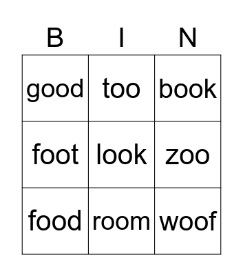 Phonics oo Bingo Card