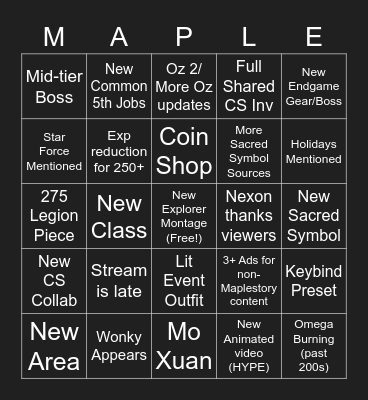 KMS Preview Destiny 12/23/2021 Bingo Card