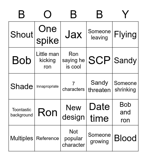 Bobs Adventures Bingo Card