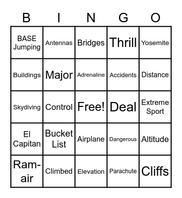 ADVENTURE Bingo Card