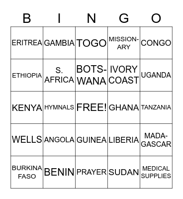 LUTHERAN AFRICAN MISSIONS Bingo Card