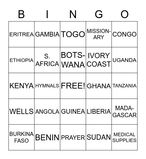 LUTHERAN AFRICAN MISSIONS Bingo Card