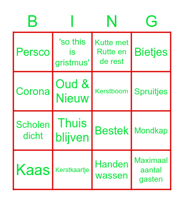 Kerst bingo aan de Egelantiers Bingo Card