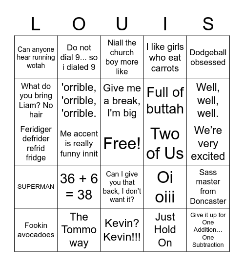 Louis' Birthday Party Bingo Card