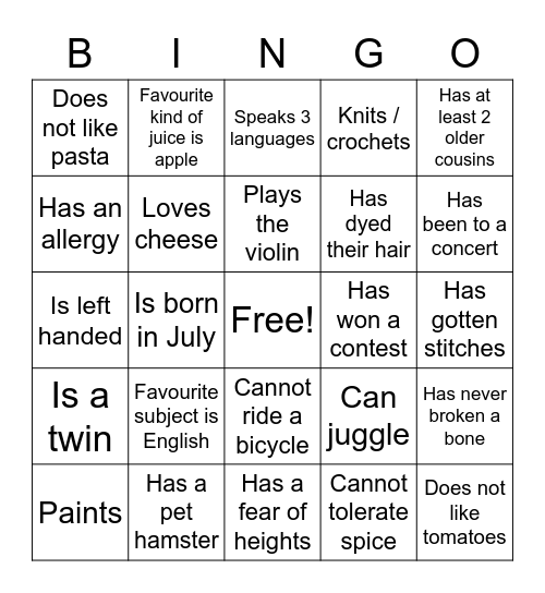 FIND SOMEONE WHO Bingo Card