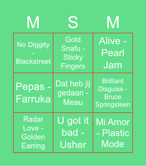 M&SM Kerstbingo Card