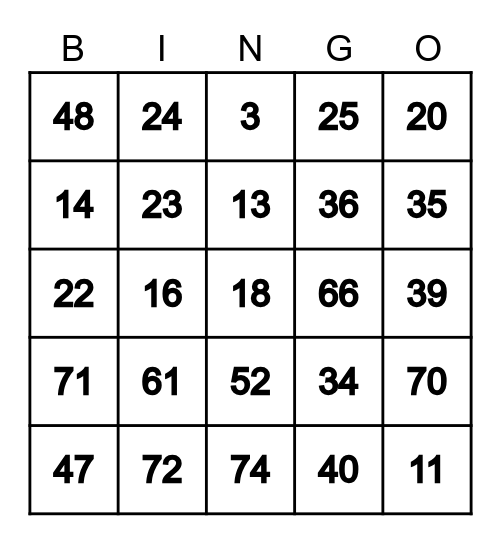 BINGÃO DA FAMÍLIA Bingo Card