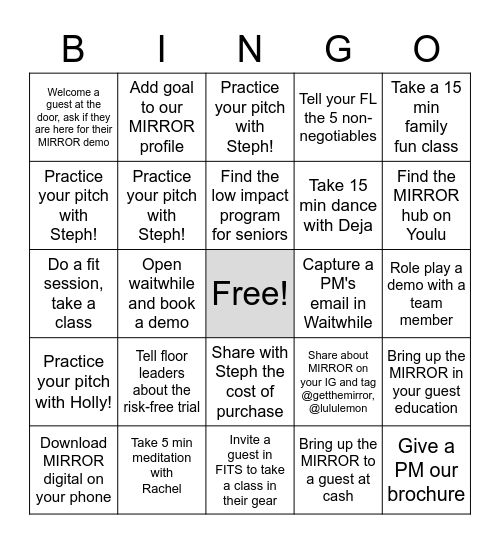 MIRROR BINGO Card