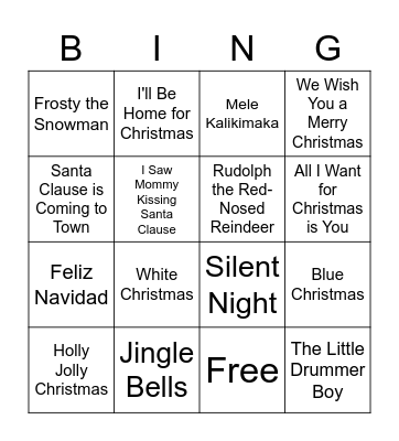 Christmas Music Bingo Card