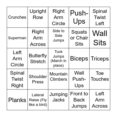 Fitness Bingo Card