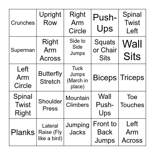 Fitness Bingo Card