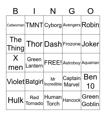 SuperHero Bingo Card