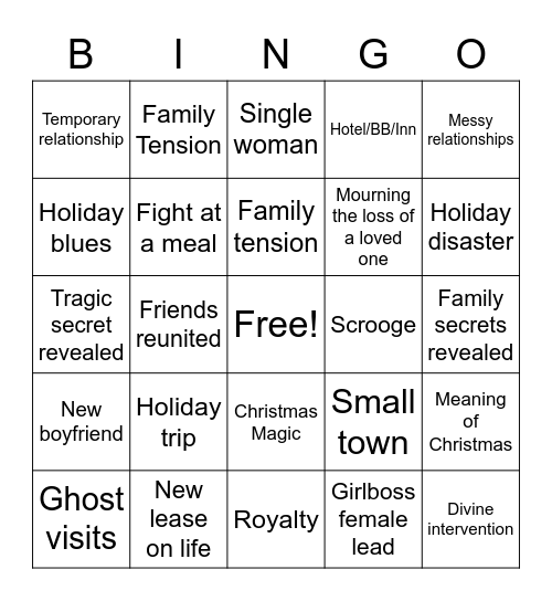 Holiday Move Tropes Bingo Card