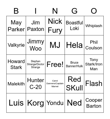 Marvel Bingo Card