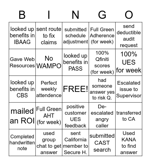 June Tigard Intake Bingo Card