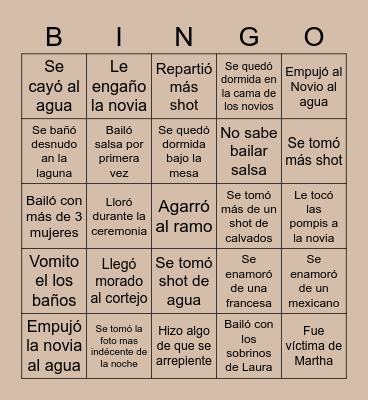 Bingo post boda Bingo Card