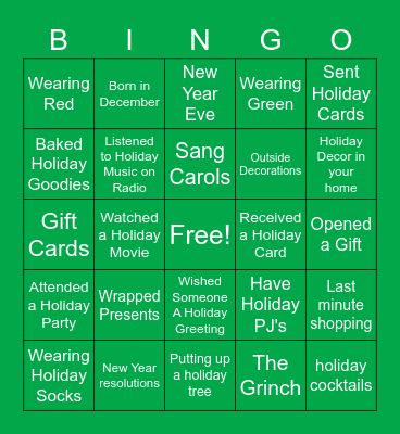 Global Ops ERC Holiday Bingo! Bingo Card