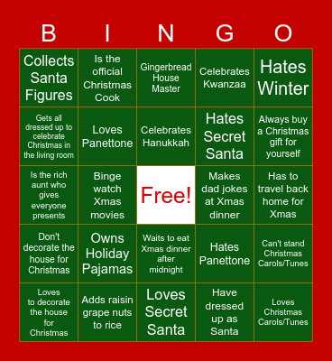 Americas Christmas Bingo Card