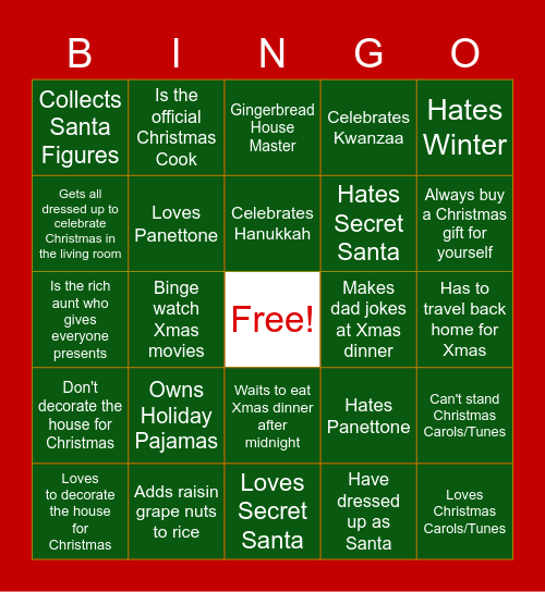 Americas Christmas Bingo Card