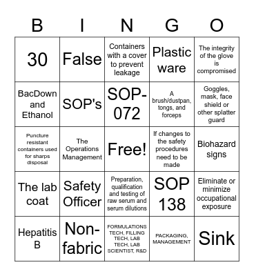 Biosafety Level 2 - 7.2 YAY Bingo Card