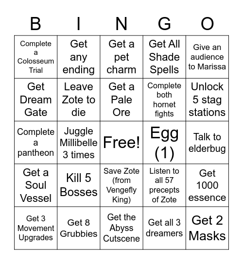 holow niught Bingo Card