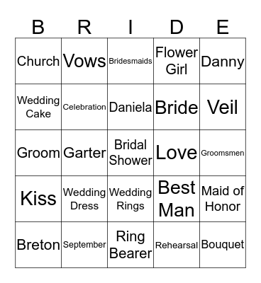 Daniela's Bridal Shower Bingo Card