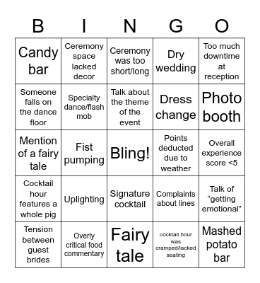 Four Weddings Bingo Card