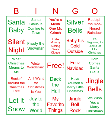 Lee-Robinson Christmas Music Bingo Card