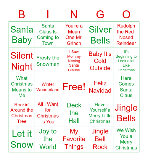 Lee-Robinson Christmas Music Bingo Card