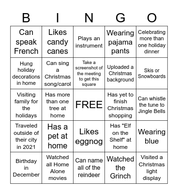 Holiday Coffee/Lunch BINGO! Bingo Card