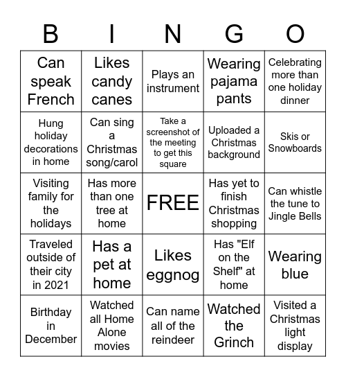 Holiday Coffee/Lunch BINGO! Bingo Card