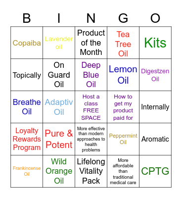 Essential Oil Class Bingo Card