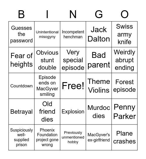 Macgyver Bingo Card