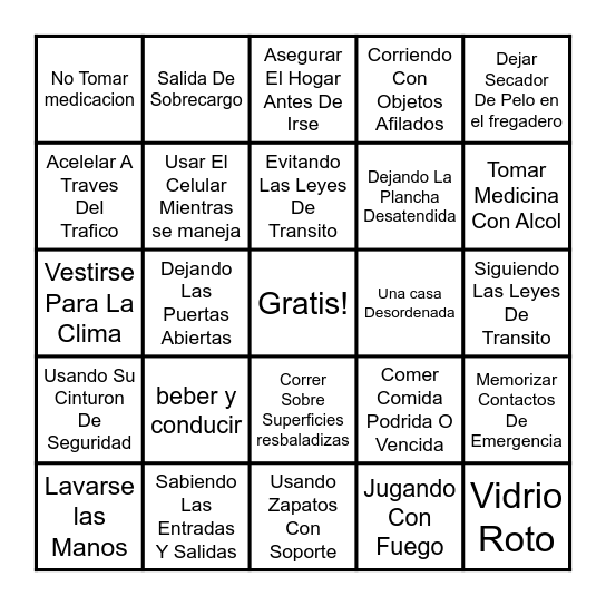 Segura O No Segura Bingo Card