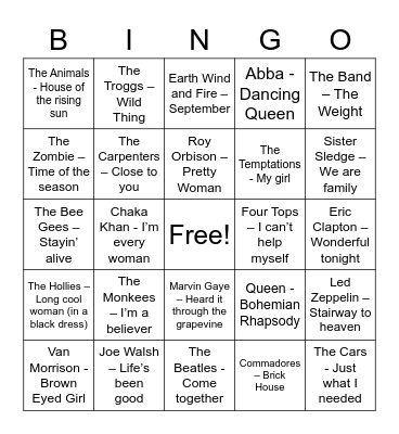 Music Bingo Card