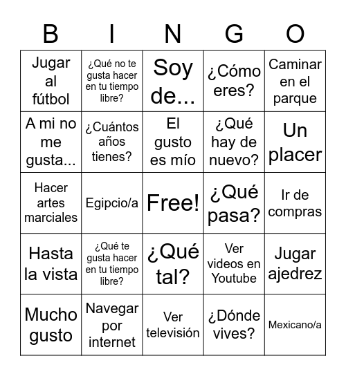 Personal Identity Vocabulary Bingo Card