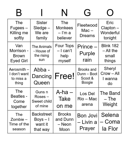 Music Bingo Card