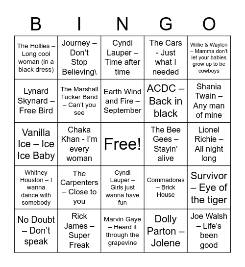 Music Bingo Card