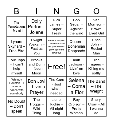 Music Bingo Card