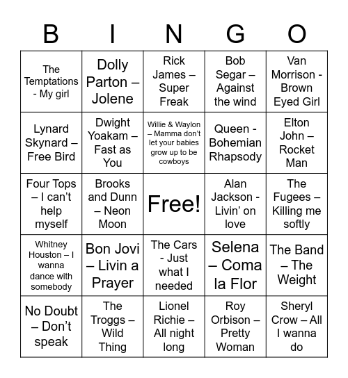 Music Bingo Card