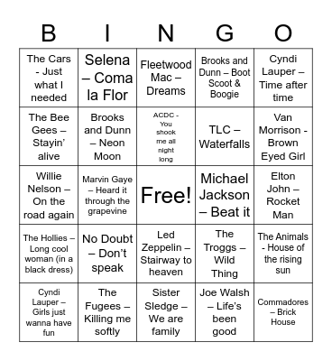 Music Bingo Card