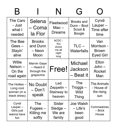 Music Bingo Card