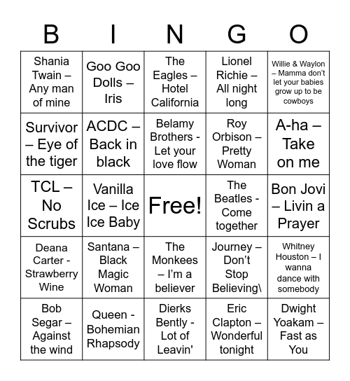 Music Bingo Card