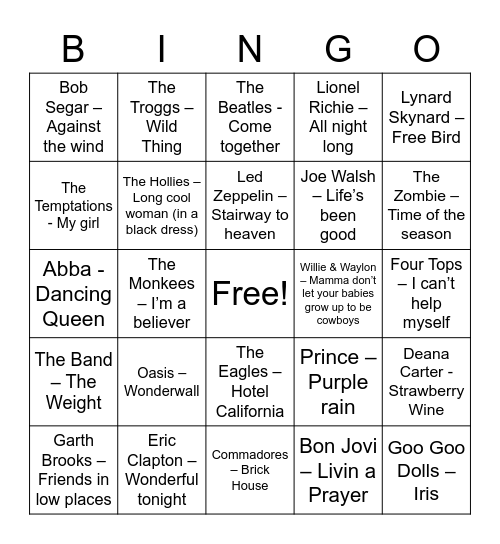 Music Bingo Card