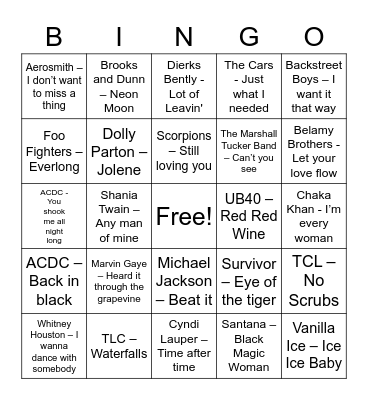 Music Bingo Card