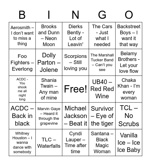 Music Bingo Card