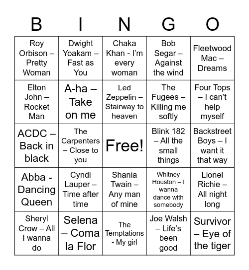 Music Bingo Card