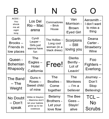 Music Bingo Card