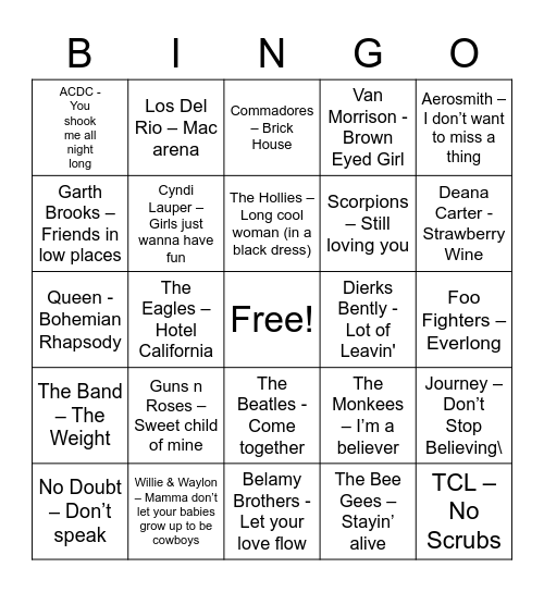 Music Bingo Card