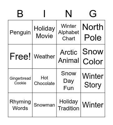 Winter Writing Bingo Card